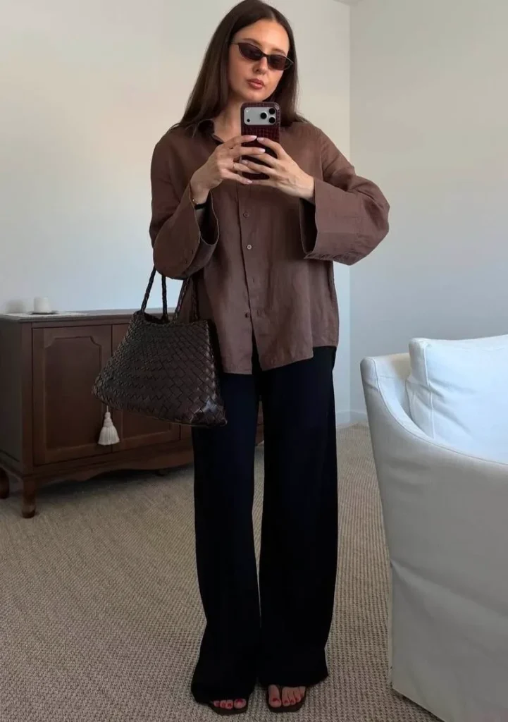 Chocolate Shirt and Black Trousers