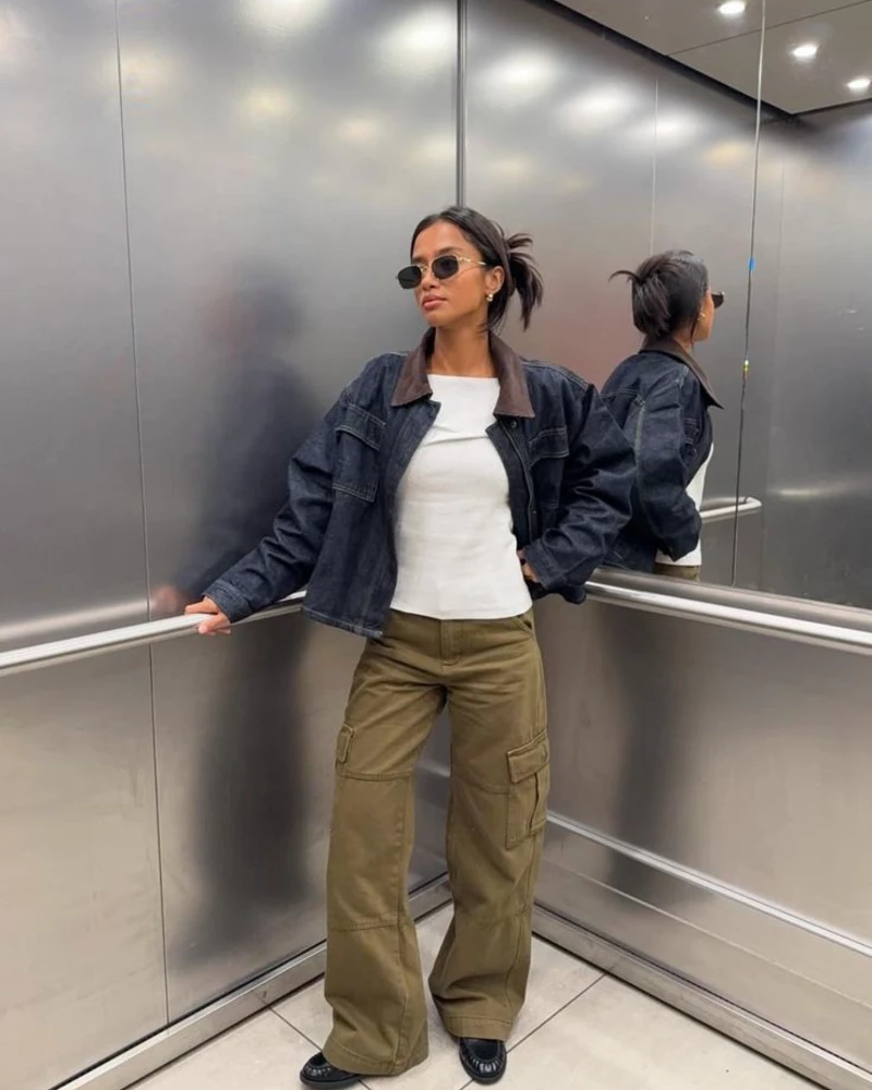Baby Tee + Cargo Pants + Lightweight Jacket