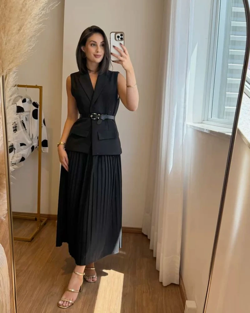 Belted Sleeveless Blazer Dress