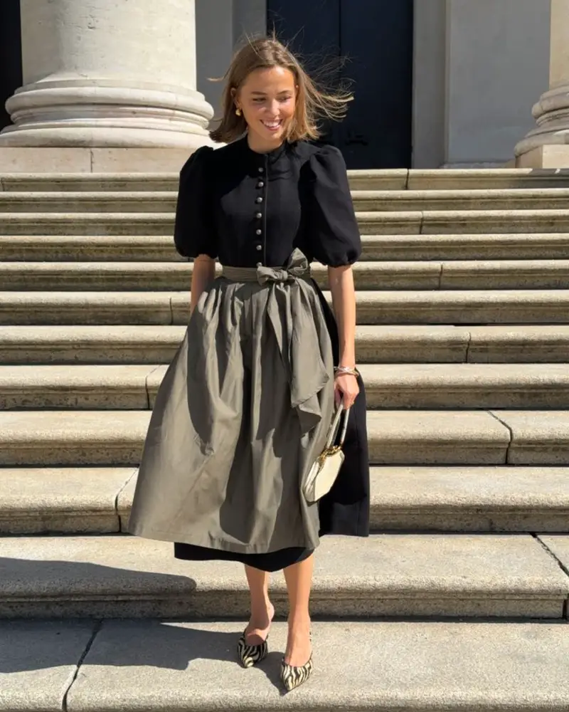 Black Dress and Gray Apron