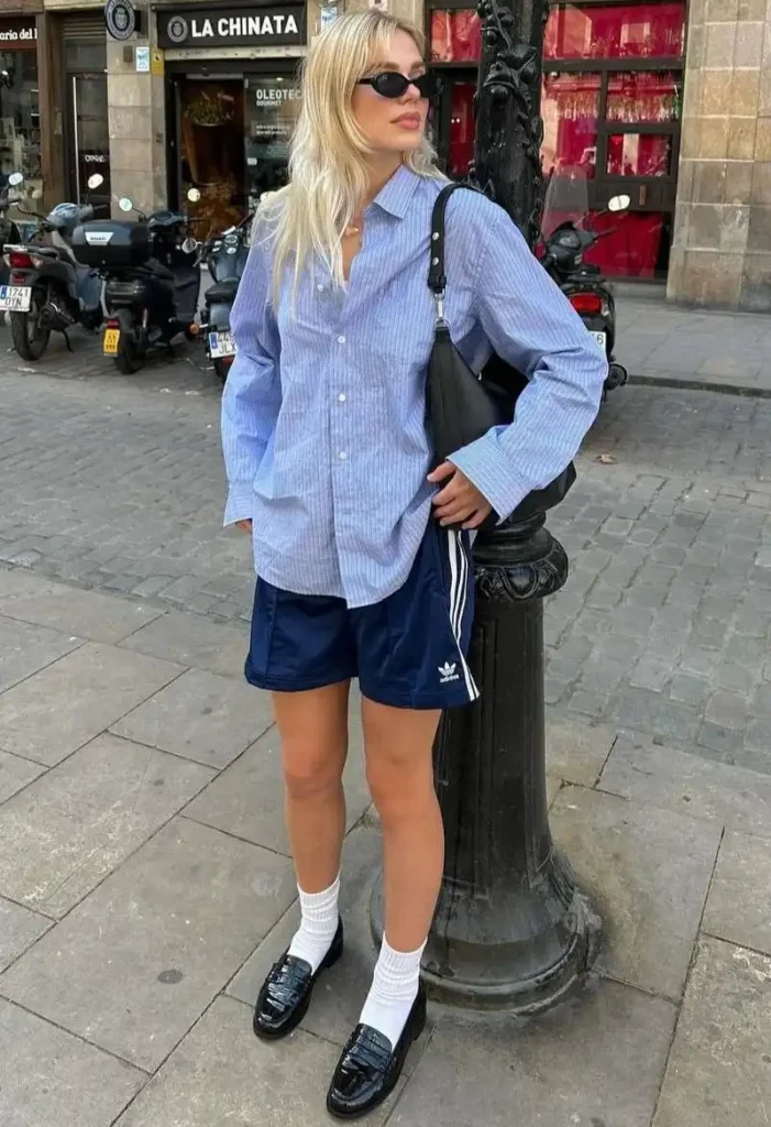  Blue Button-Down With Track Shorts