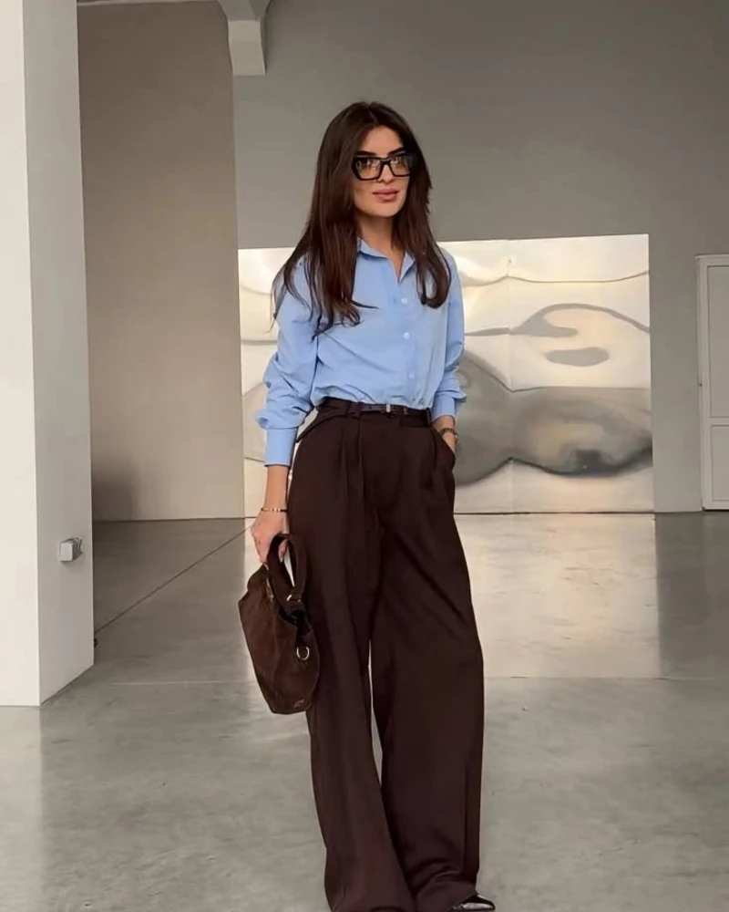 Blue Oxford Shirt With Brown Trousers