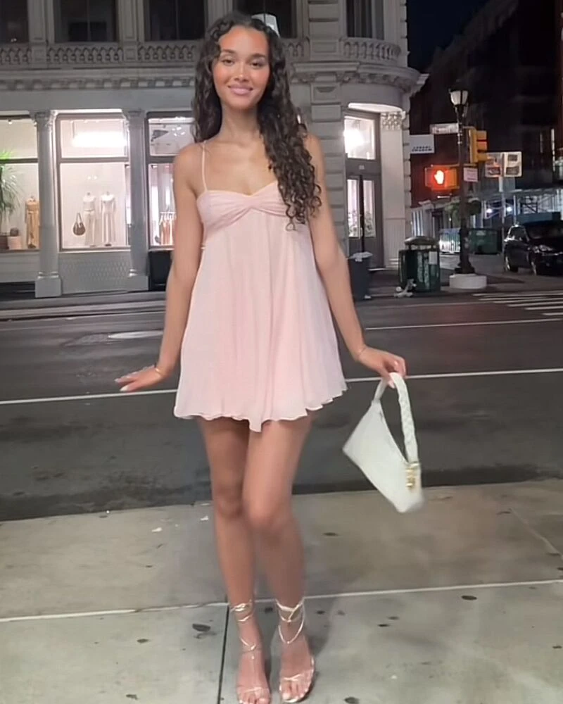 Blush Babydoll Dress for a Sweet City Celebration