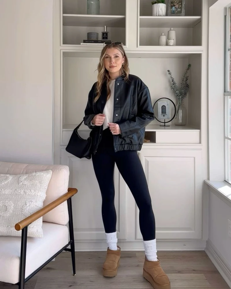 Bomber Jacket With a Fitted Tee and Leggings