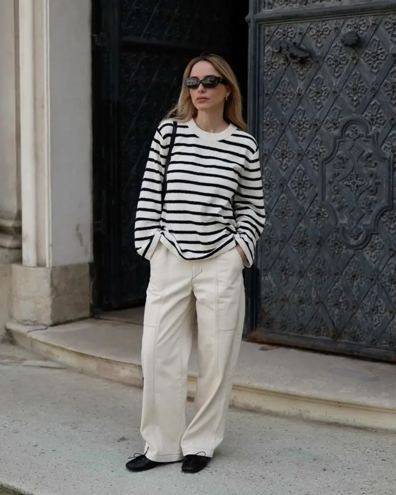  Breton Sweater With Ivory Trousers