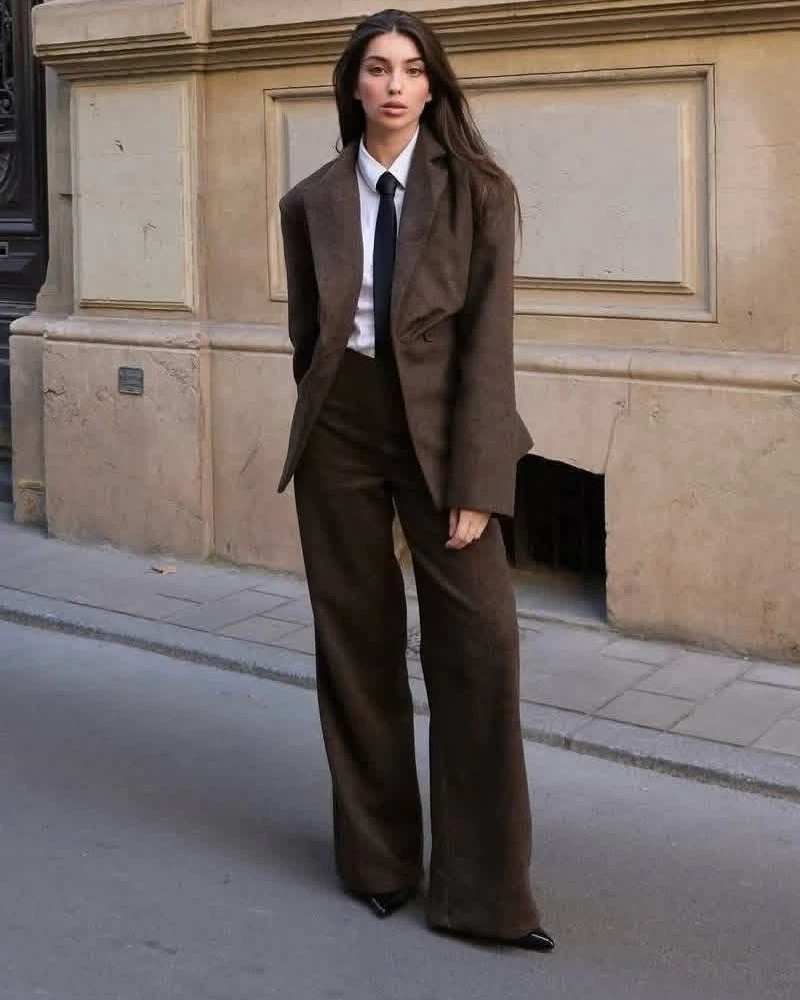 Brown Suit With a White Shirt and Tie