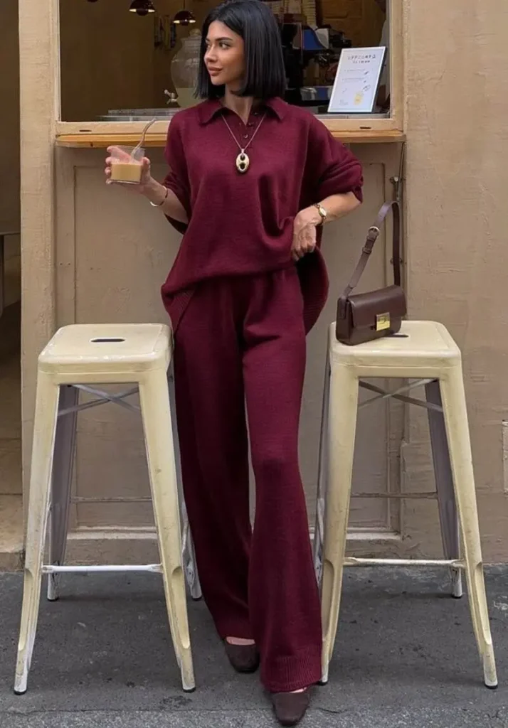  Burgundy Knit Matching Set