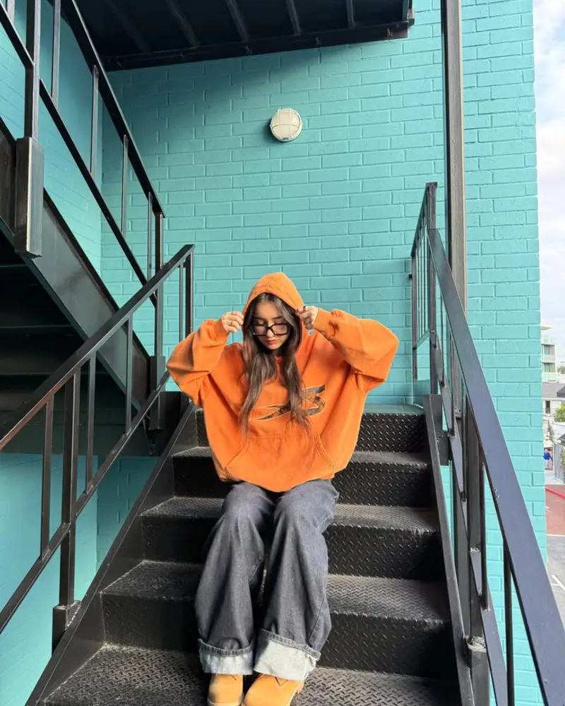Burnt Orange Hoodie With Baggy Jeans