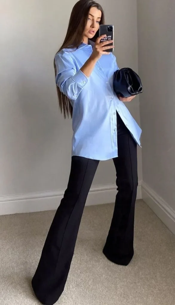 Button Down Shirt With Flared Leggings