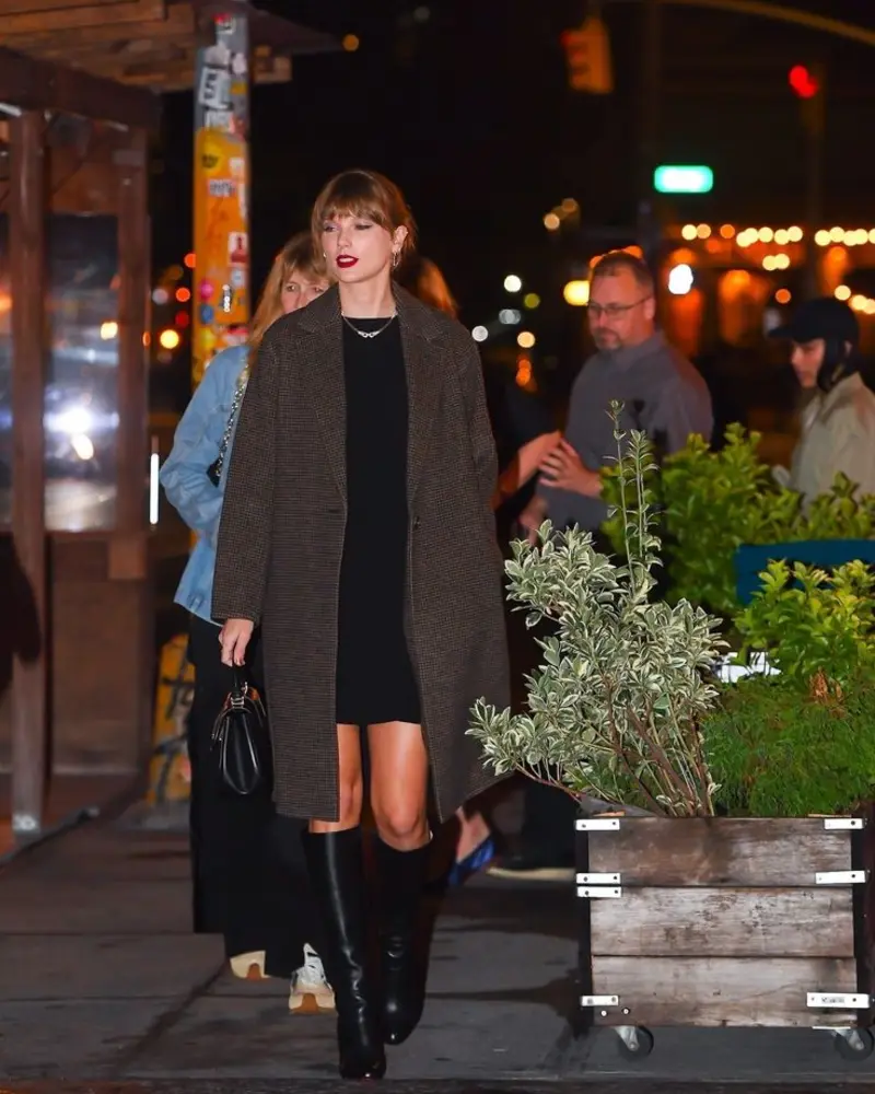  Checked Wool Coat With a Black Mini Dress