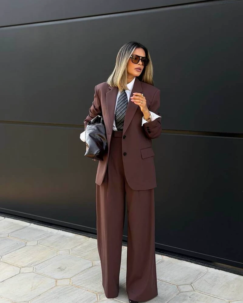 Chocolate Pantsuit With a Shirt and Tie