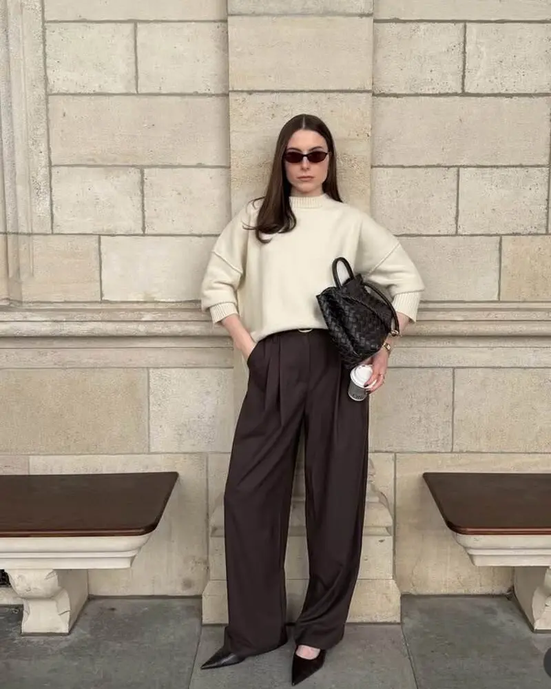 Cream Knit With Chocolate Trousers