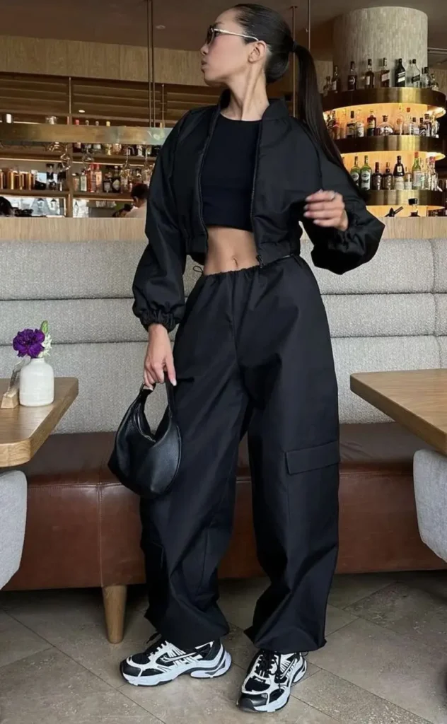 Cropped Jacket With Parachute Pants