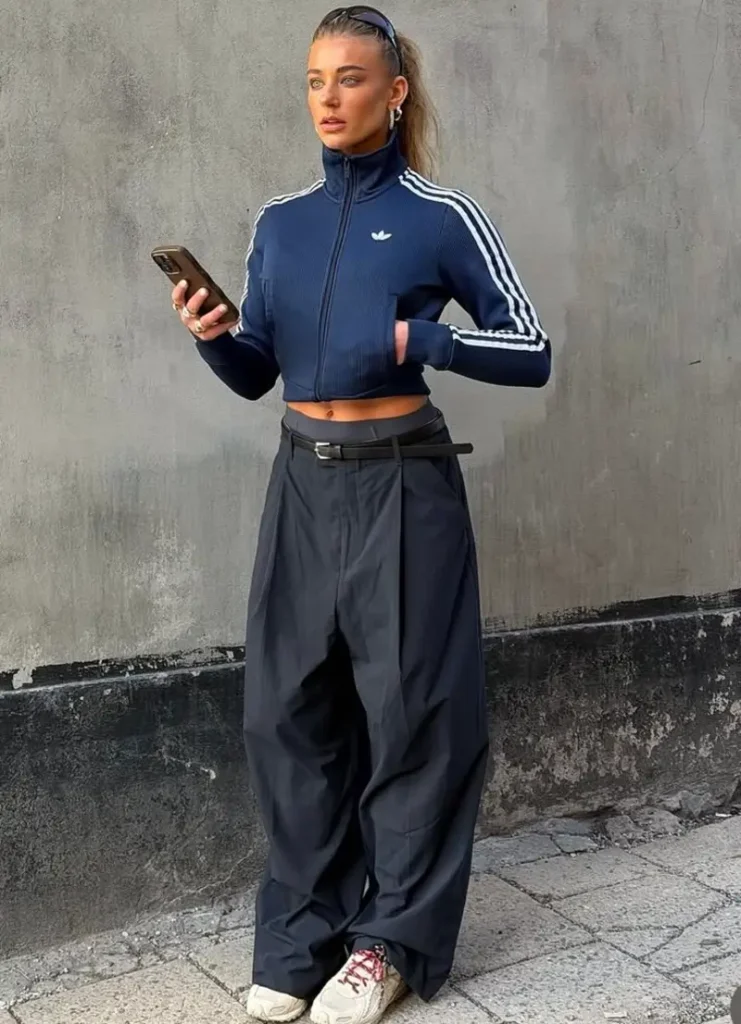 Cropped Track Jacket With Parachute Pants