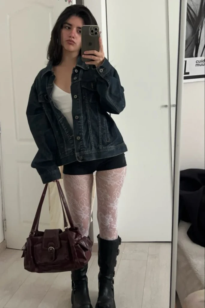 Denim Jacket + Lace Tights