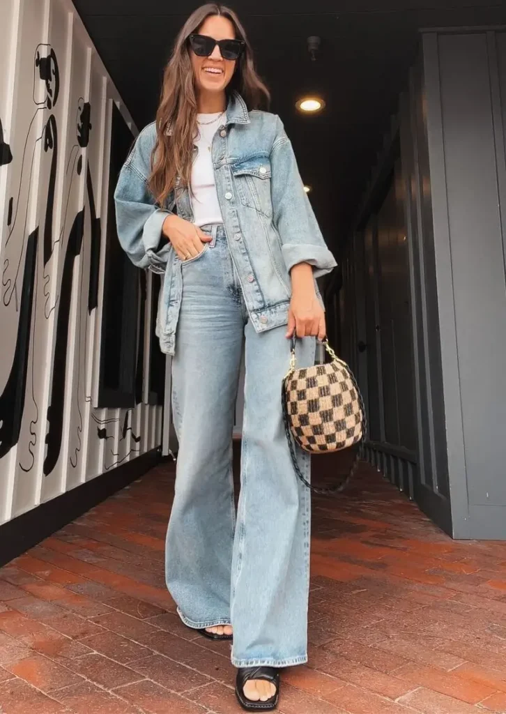 Double Denim With Wide-Leg Jeans