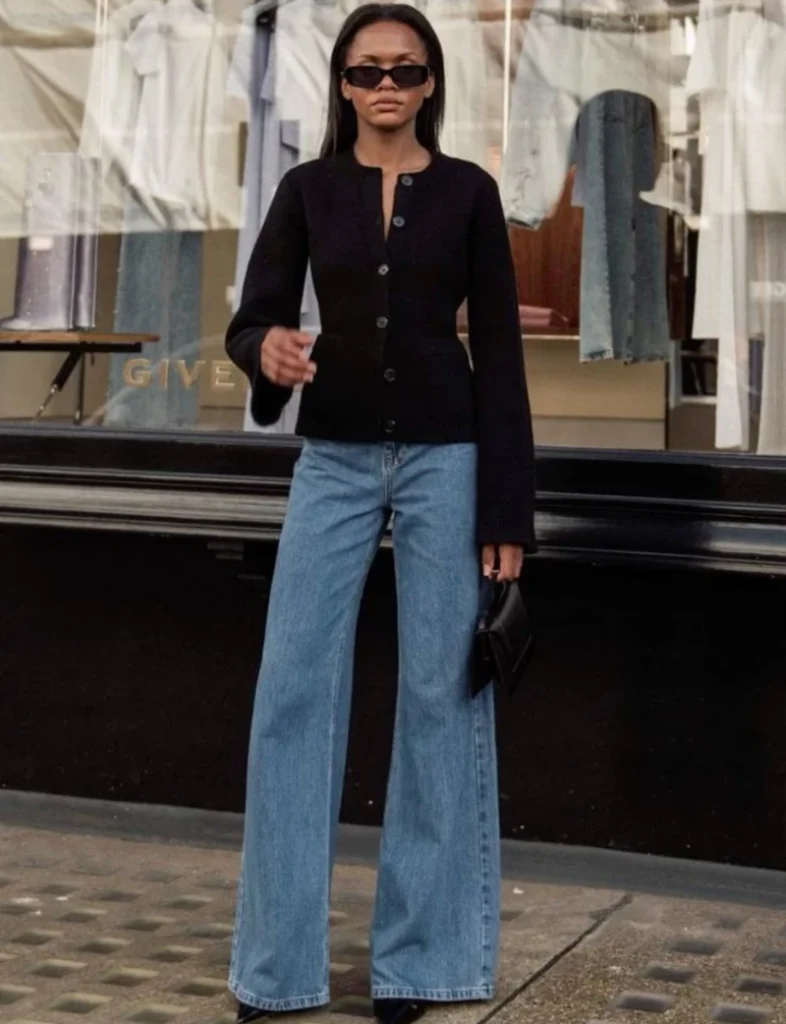 Fitted Cardigan With Wide Leg Jeans