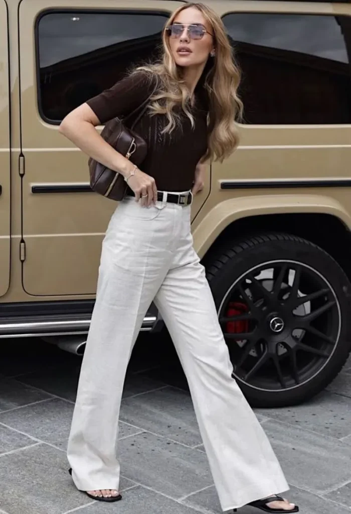 Fitted Knit Top With Wide-Leg Trousers