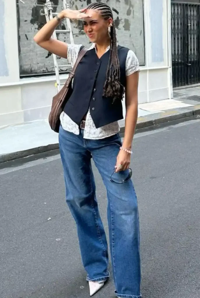 Fitted Waistcoat Over a Lace Baby Tee