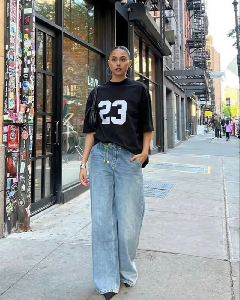 Football Jersey With Wide Leg Denim