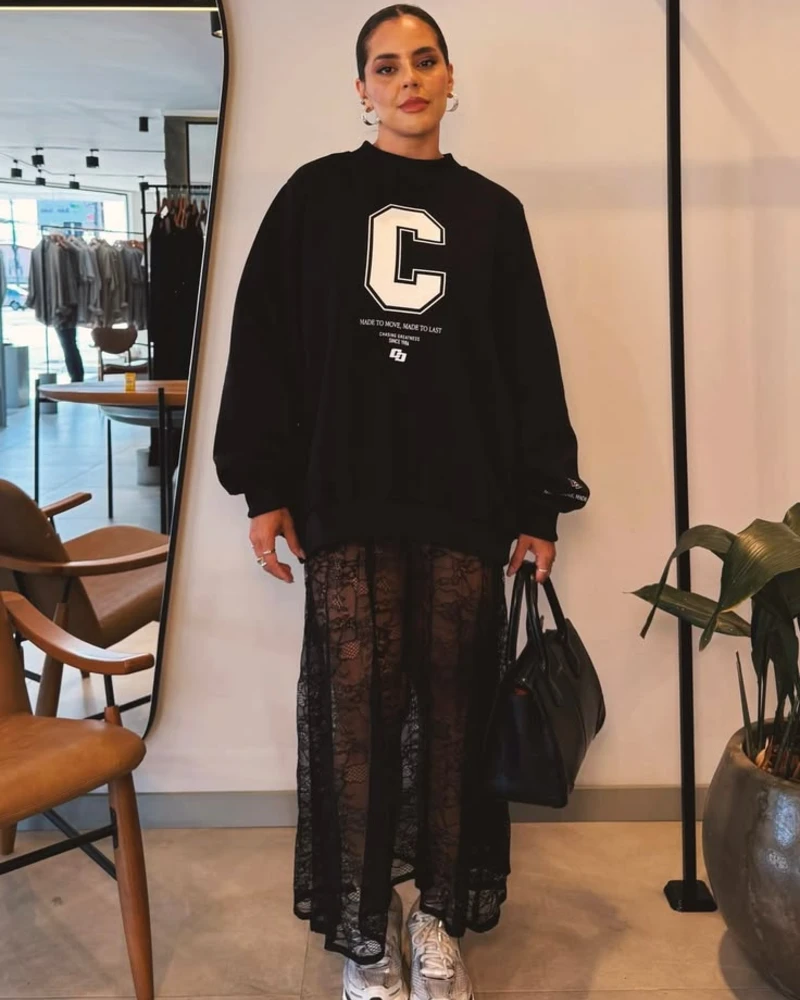 Graphic Sweatshirt + Lace Skirt