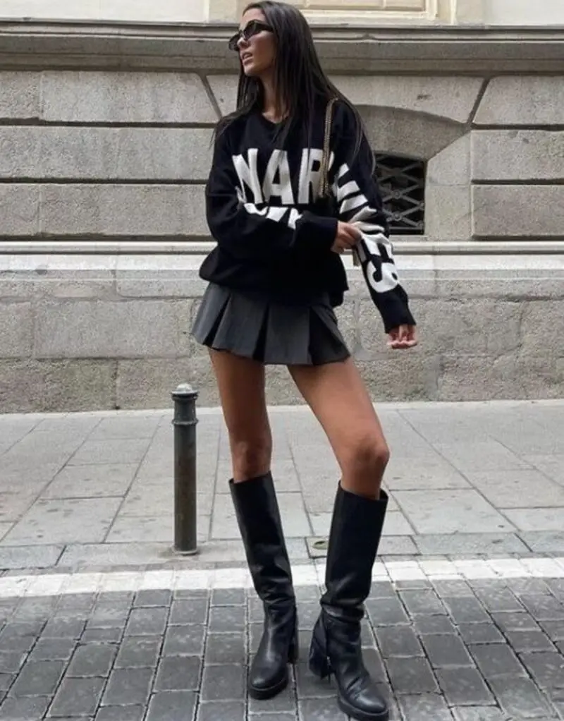 Graphic Sweatshirt With a Pleated Mini Skirt