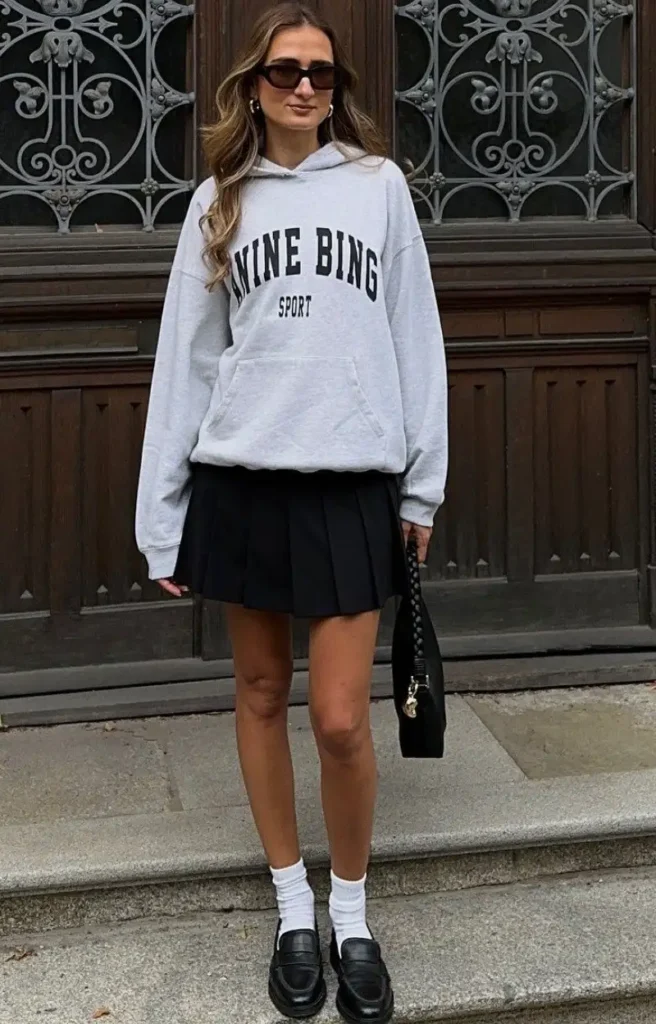 Gray College Sweatshirt With a Pleated Skirt