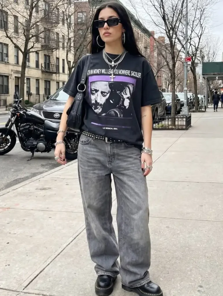 Horror Graphic Tee With Baggy Gray Jeans