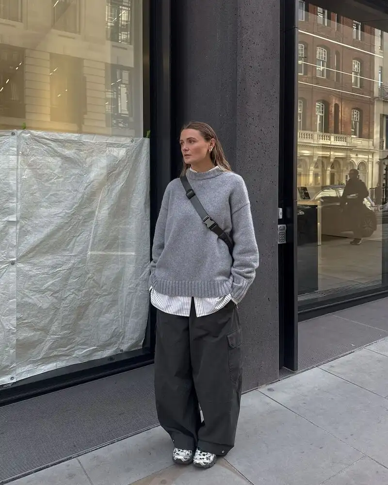 Knit Sweater + Parachute Pants + Sleek Sneakers