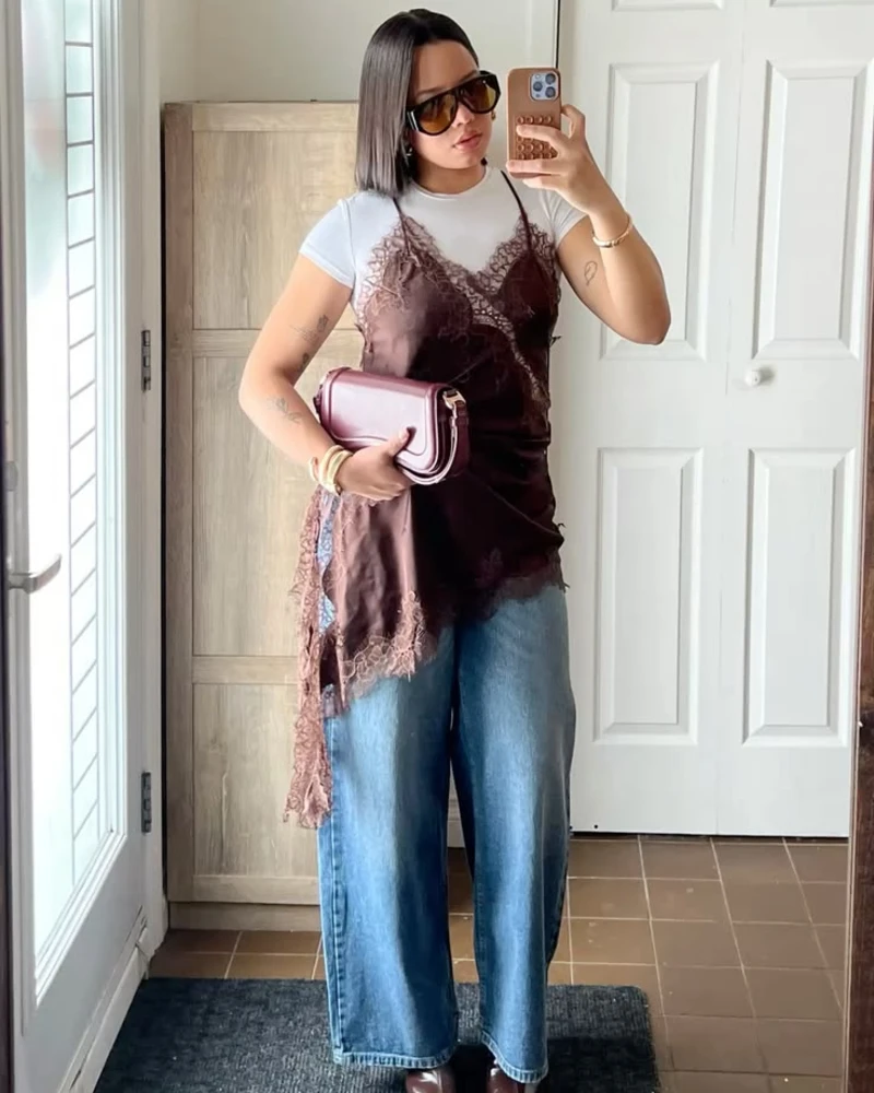 Lace Camisole Over a White T-Shirt