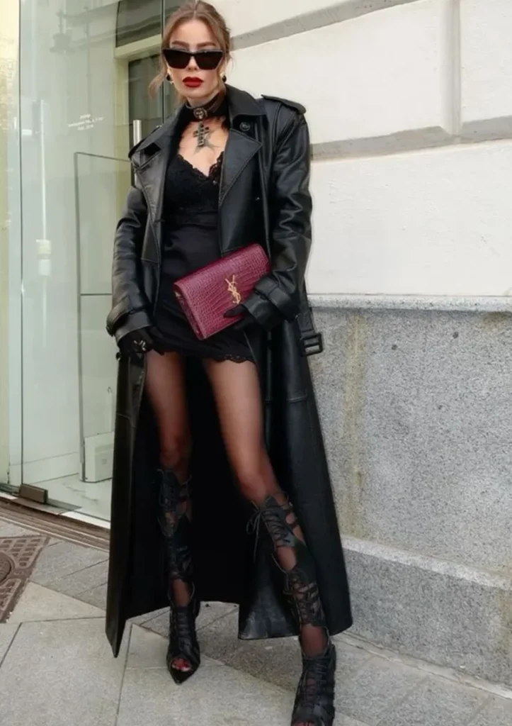 Leather Trench + Lace Dress