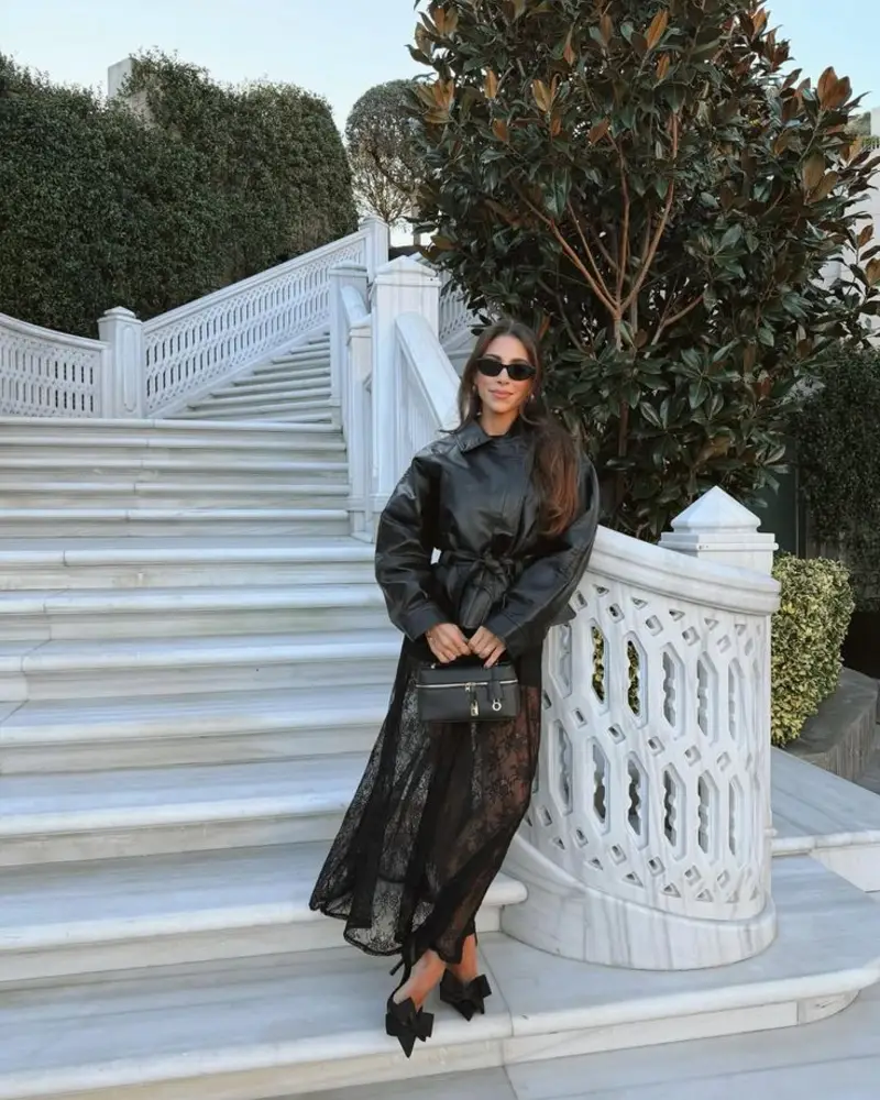 Leather Trench + Lace Skirt
