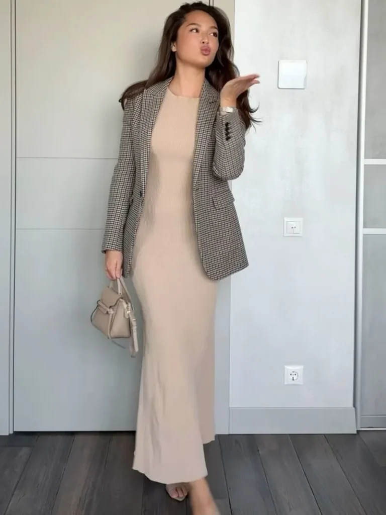  Longline Blazer With a Column Dress