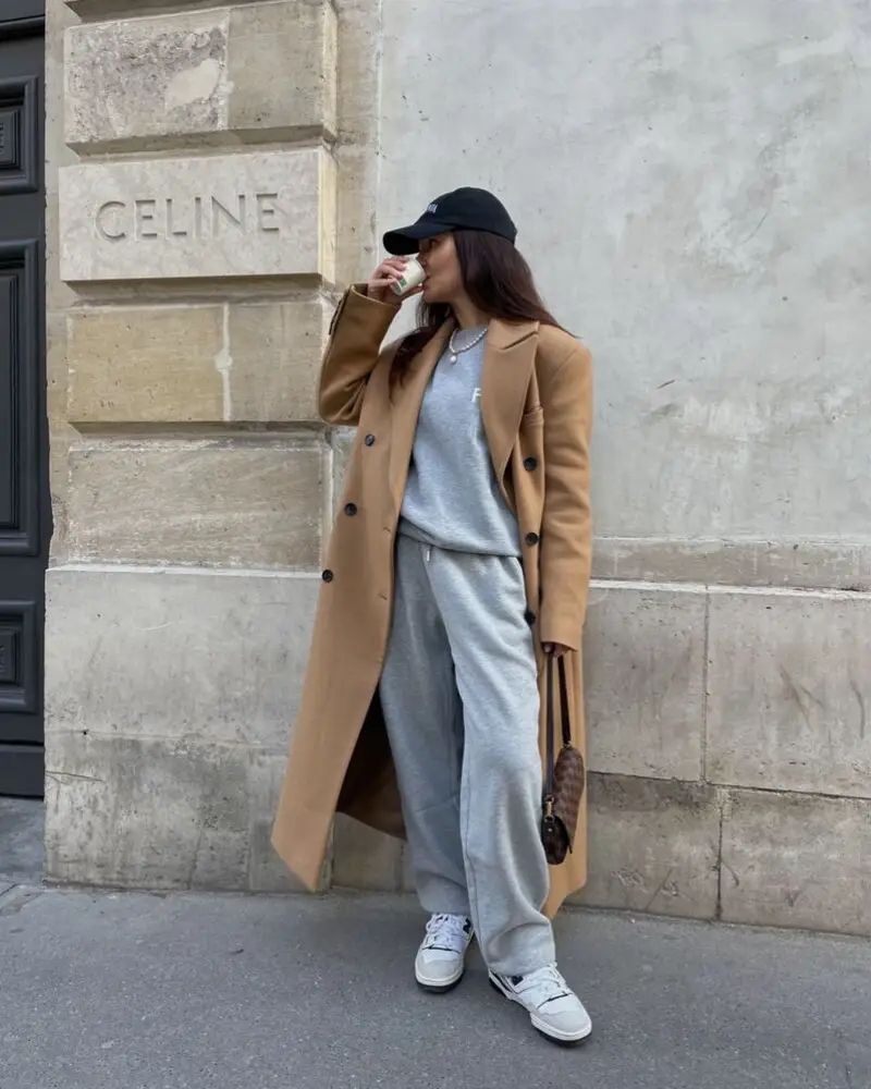 Matching Sweats + Structured Coat + White Sneakers