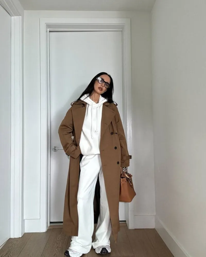 Matching Sweats, a Structured Coat, and Statement Sneakers