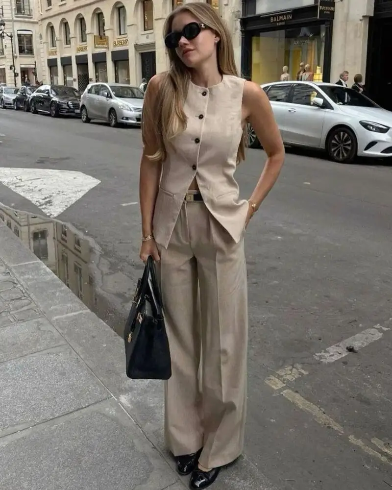 Matching Vest and Wide-Leg Trousers
