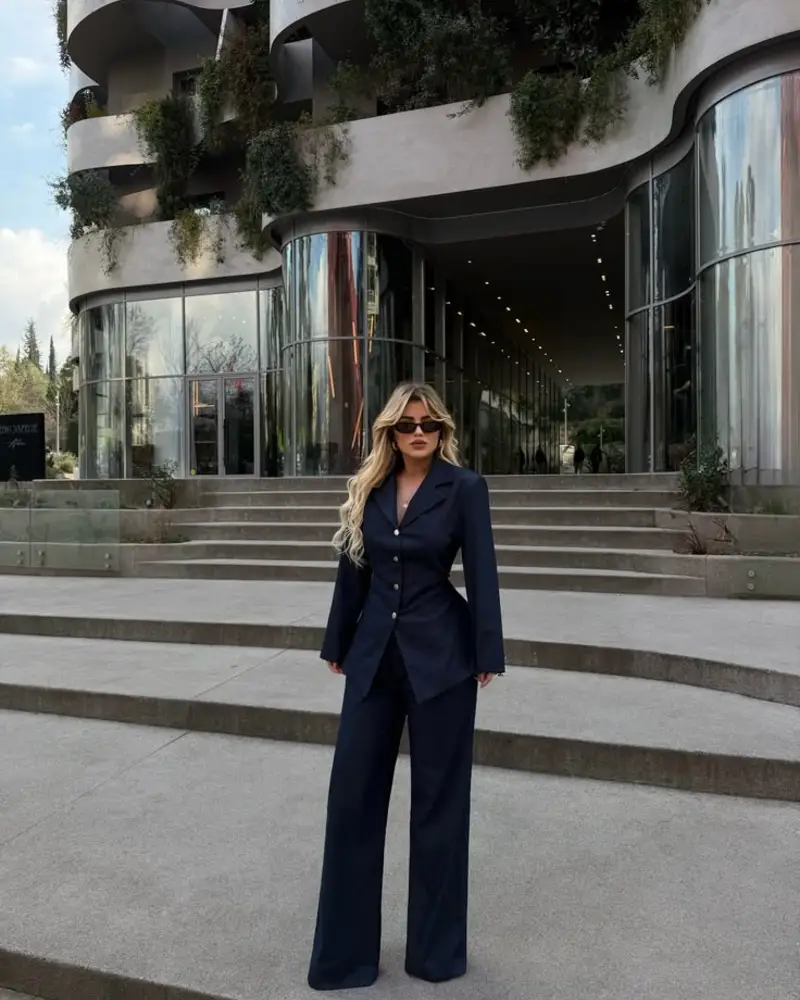 Navy Belted Pantsuit