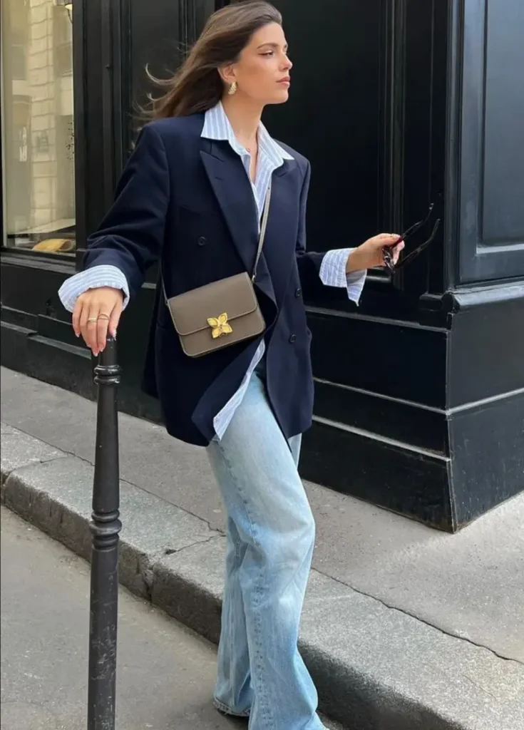  Navy Blazer With a Blue Shirt and Relaxed Jeans