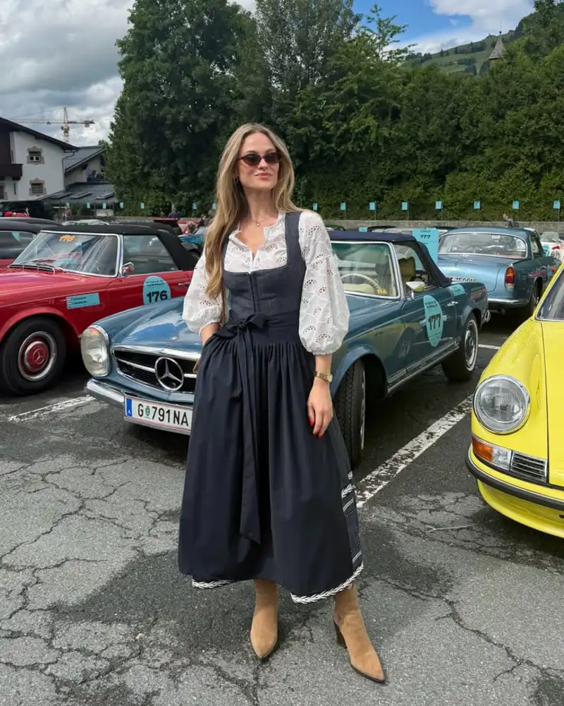 Navy Dirndl and Eyelet Blouse