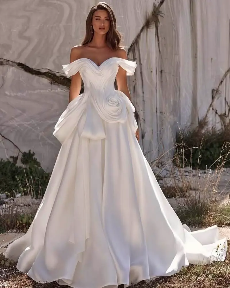 Off-the-Shoulder Ball Gown With Sculpted Rosette Draping