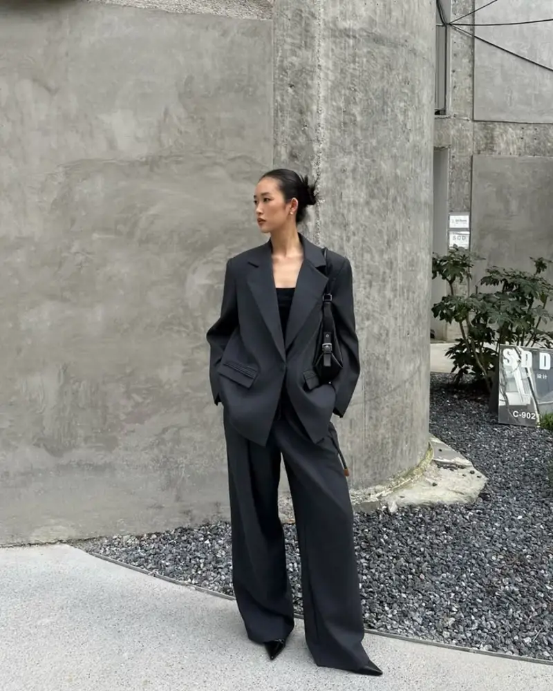 Oversized Black Suit With a Fitted Top