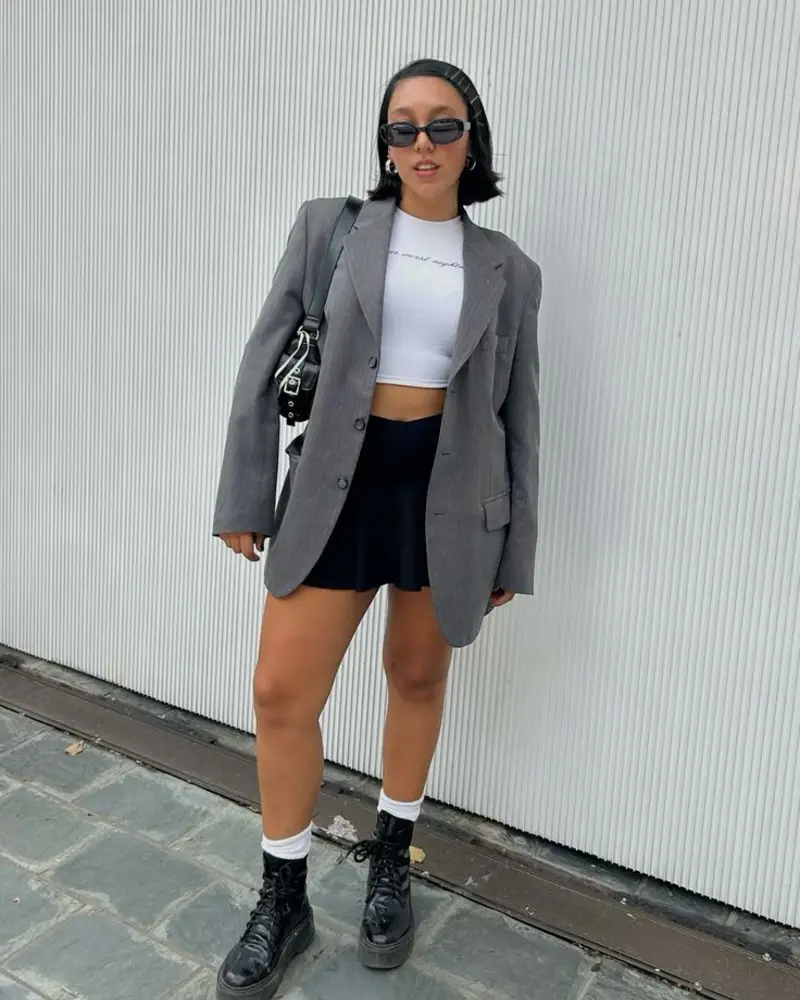  Oversized Blazer With a Baby Tee and Mini Skirt