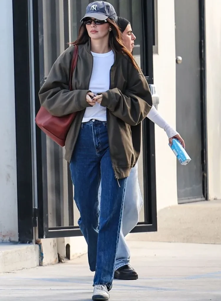 Oversized Bomber Jacket With a White Tee and Relaxed Jeans