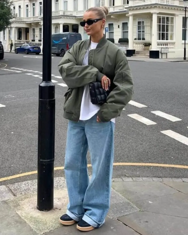 Oversized Bomber With Wide-Leg Denim