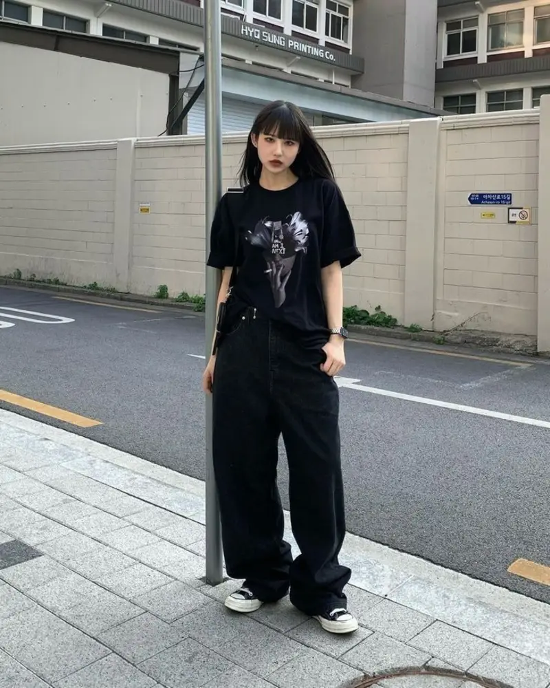 Oversized Graphic Tee With Black Cargo Pants