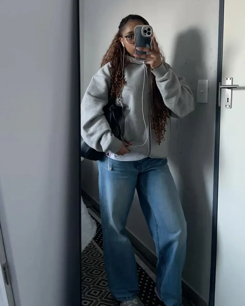Oversized Hoodie + Straight-Leg Jeans + Retro Sneakers