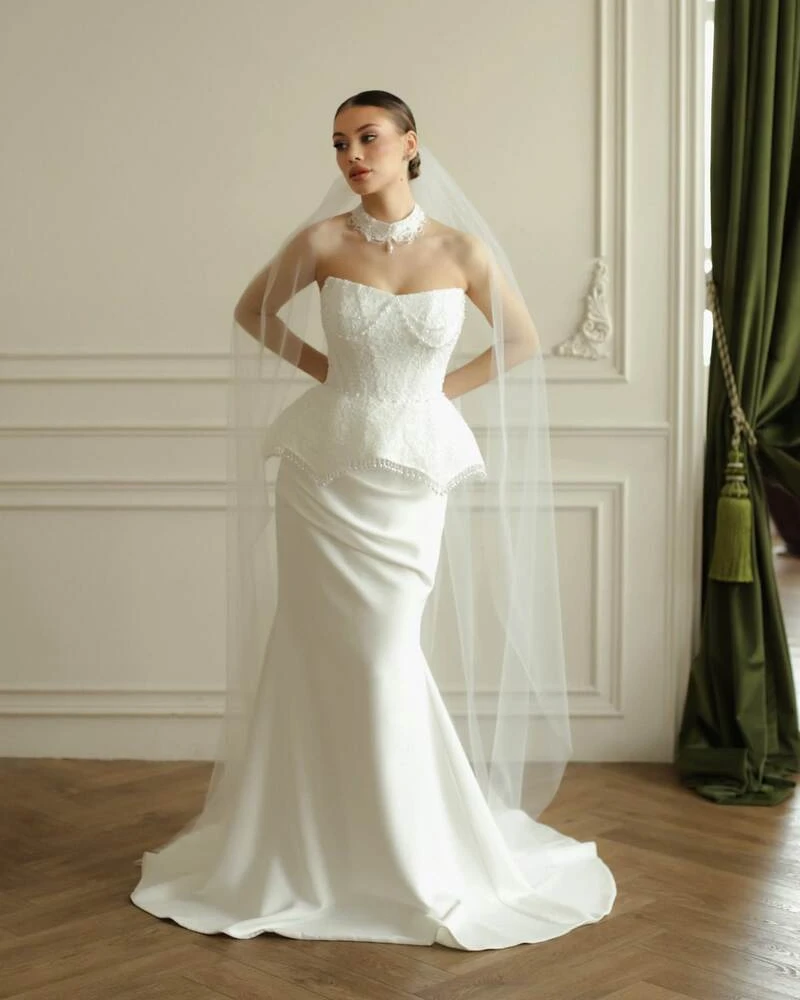Peplum Corset Gown With a Slim Satin Skirt