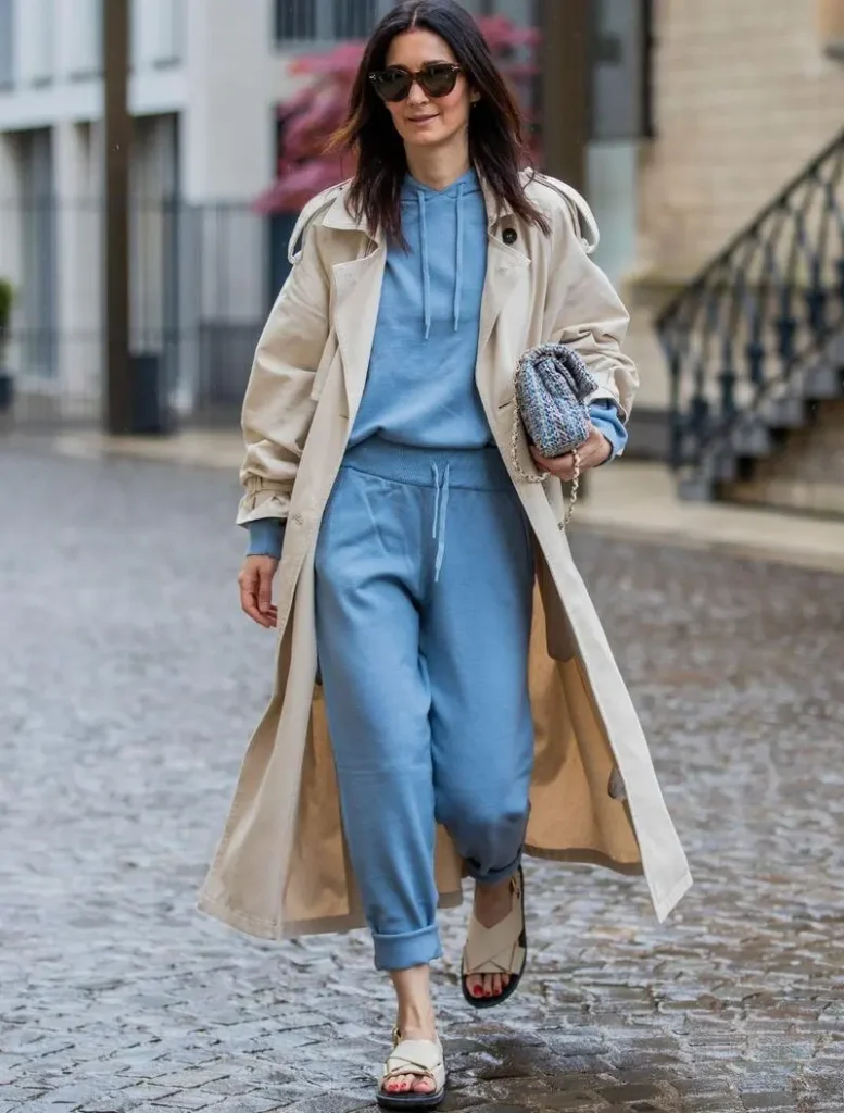 Powder Blue Tracksuit With a Trench Coat