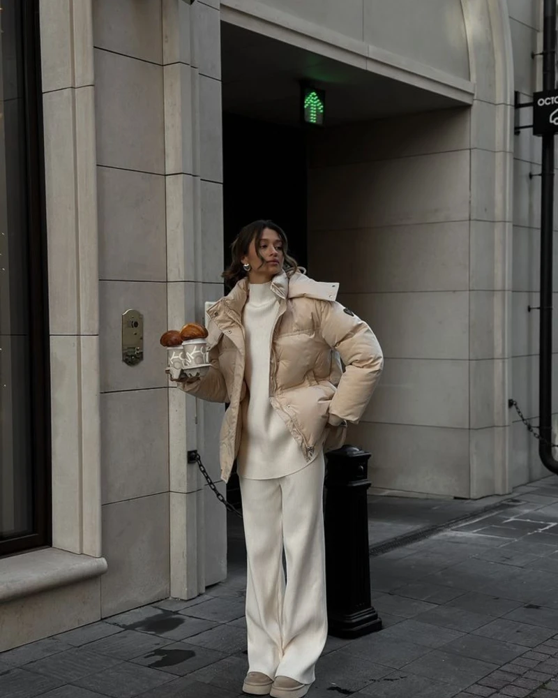 Puffer Jacket With a Matching Knit Set