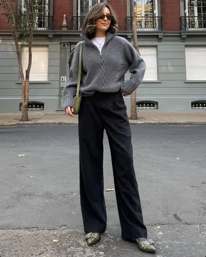 Quarter Zip Sweater With Relaxed Trousers